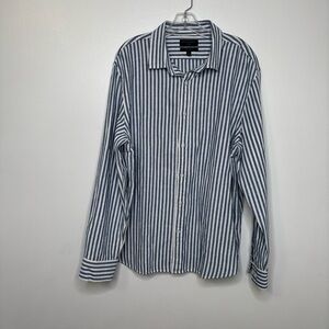 Banana Republic Men XL Linen Button-Up Shirt Blue White Stripe Untucked Slim Fit